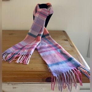 Edinburgh Cashmere Scarf Molton Check - Coral/Heather 100% Cashmere